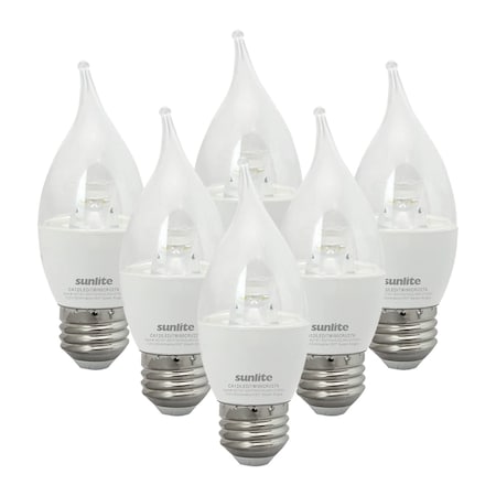 Sunlite LED CA12 7W 60W = 500 Lumens Dimmable E26 Base ETL Listed 2700K Clear Chandelier Light Bulb, 6PK 41847-NS